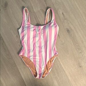 J. Crew Pink and White Classic One Piece Swimsuit